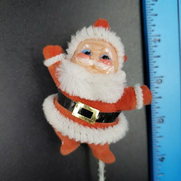 MCM Santa Claus Christmas Kitsch Floral Pick Flocked Vintage Mid Century Modern - Picture 2 of 16